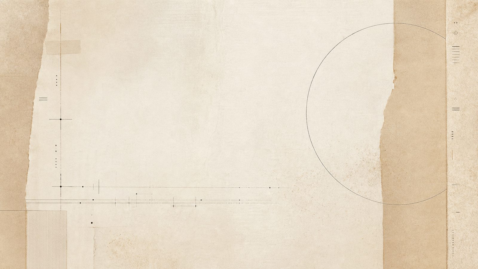 Abstract field notes on aged paper: faint audit-trail lines and a single drawn aperture, in warm beige and cream.